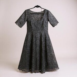 David's Bridal Black Lace Illusion‎ Fit and Flare Sweetheart Dress 6